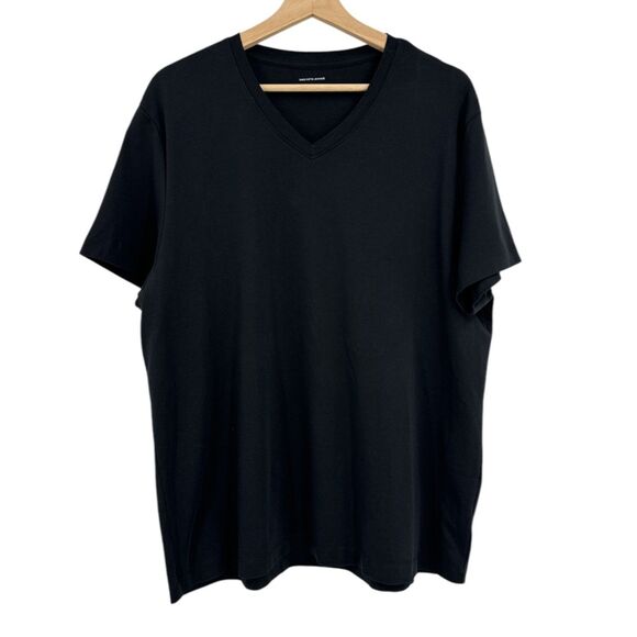 Saks Fifth Ave Black T-Shirt XL Short Sleeve V Neck soft knit womens top - Picture 1 of 7